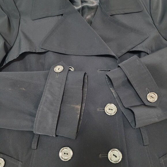 Calvin Klein Black Double Breasted Buttoned Rain Coat Jacket Peacoat Large L - Picture 5 of 16